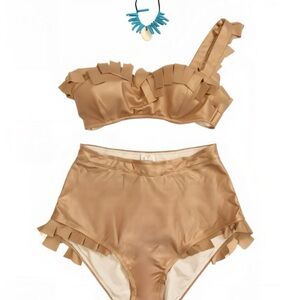 Chic Tan Bikini Set with Ruffle Details